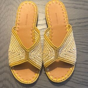 Casual Elegance Woven Sandals in Yellow and Cream